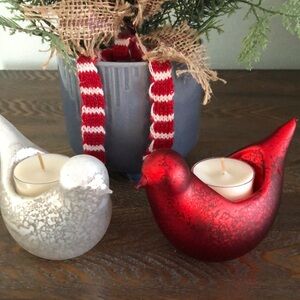 PARTYLITE CHRISTMAS DOVES tealight holder pair